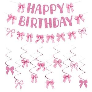 Pink bow Happy Birthday Party Decoration Set